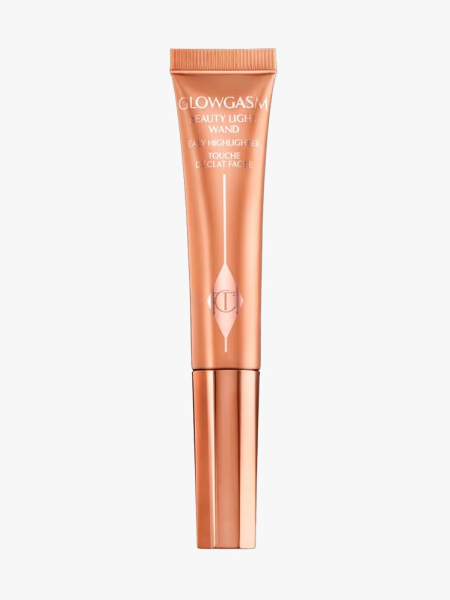 Charlotte Tilbury Beauty Light Wand in Peachgasm in branded tube component on a light gray background