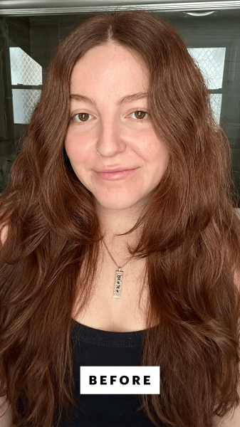 Gulino before applying the Saie Slip Tint SPF 35 Tinted Moisturizer