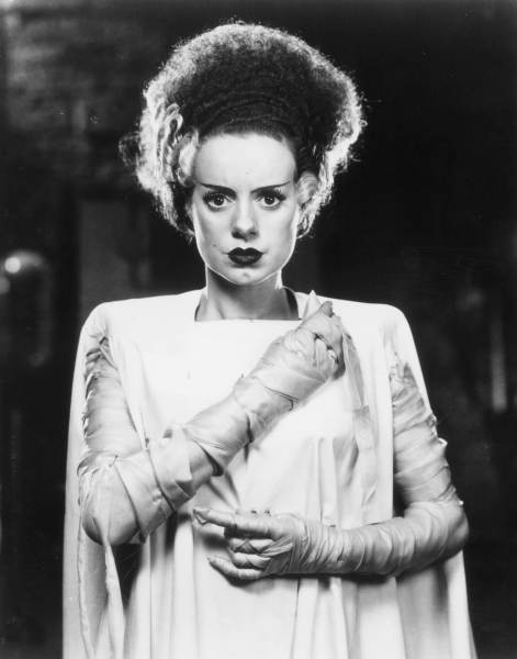 British actor Elsa Lanchester is dressed in costume in a promotional portrait for director James Whale's film 'The Bride...